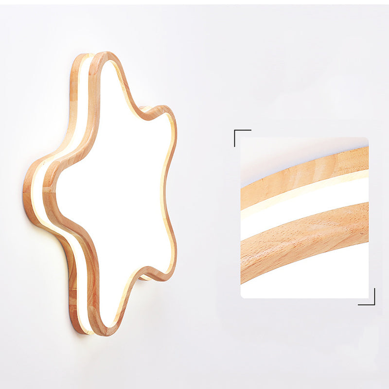Arisha Moon/Cloud/Star Shape Flush Mount Ceiling Light, Wood & Arcylic