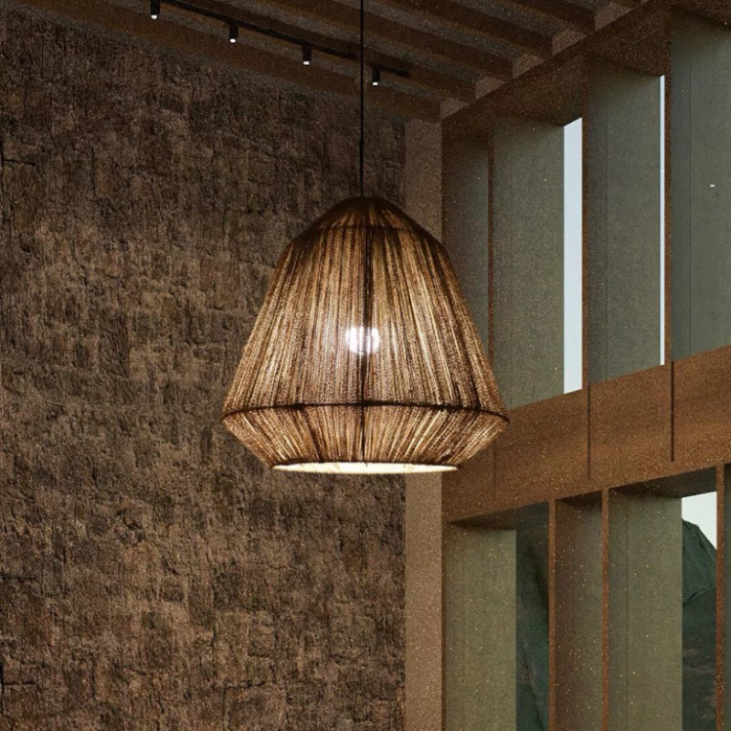 Rustic Lantern /Rope Pendant Light, Gray, Restaurant
