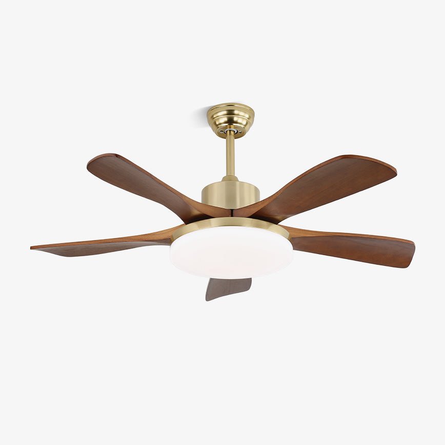 Elara Modern Brass Wood Ceiling Fan Light