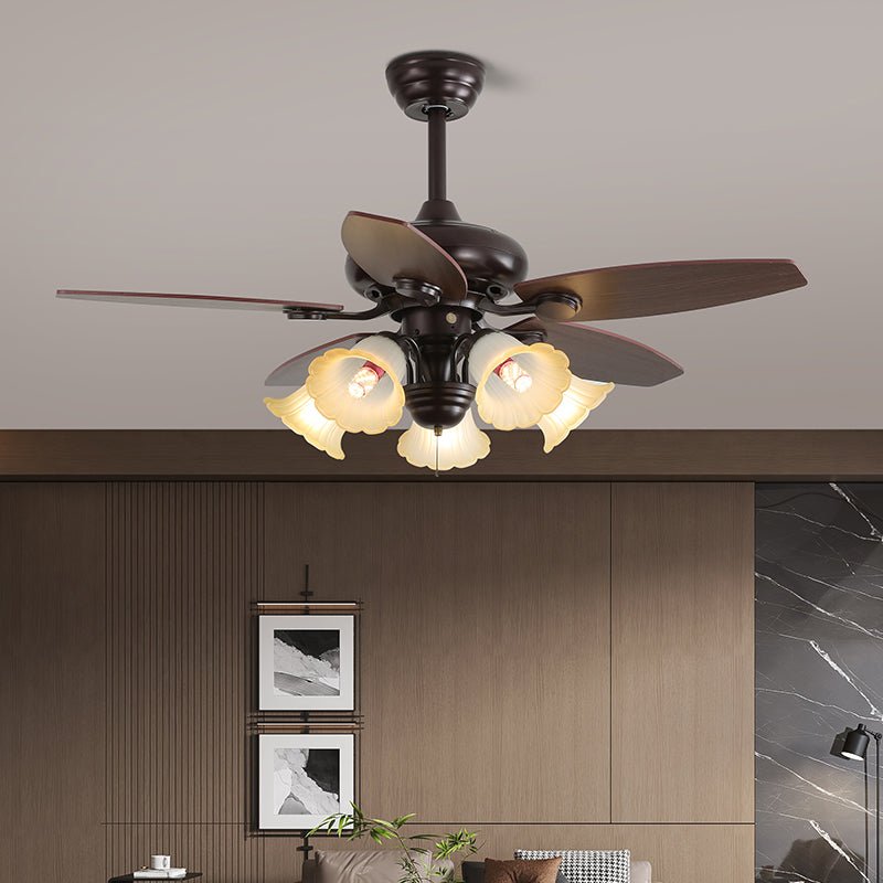 Lily Vintage Wood Ceiling Fan Light