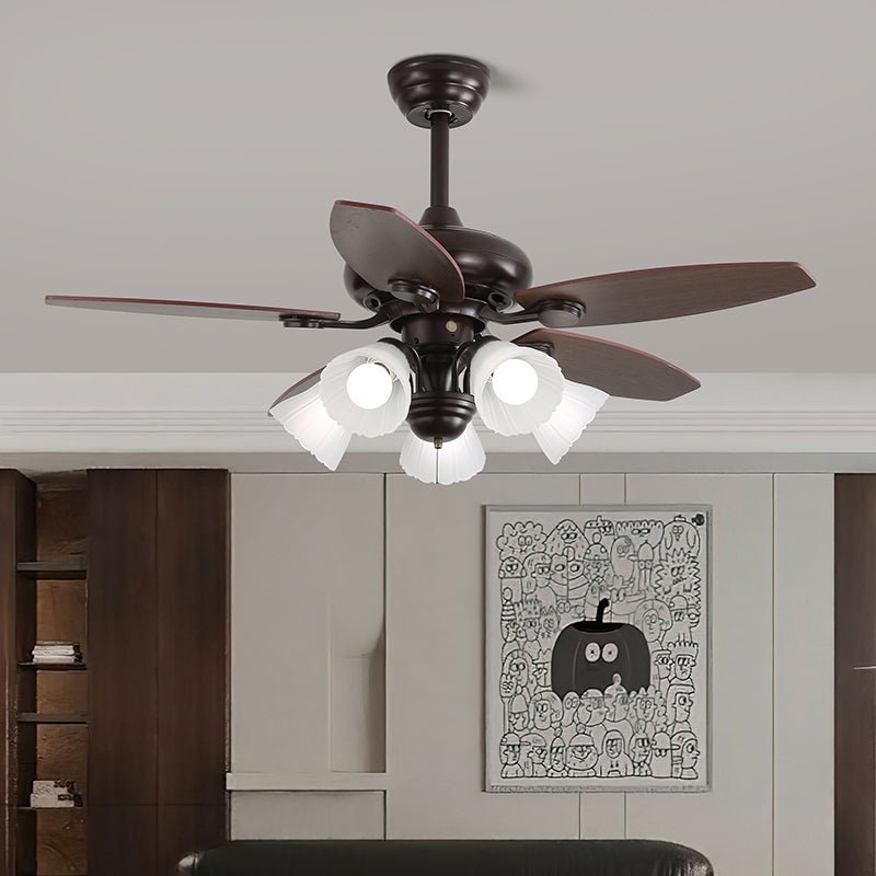 Lily Vintage Wood Ceiling Fan Light