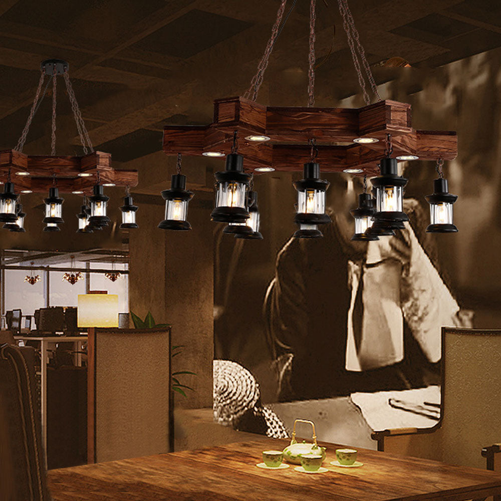 Epoch Retro /Wood Lantern Pendant Light, Walnut