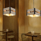 Silva Retro Square & Wood Pendant Light, 4 Heads, 2 Style