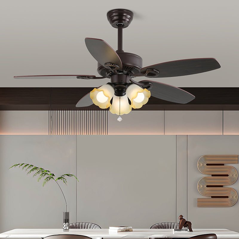 Lily Vintage Wood Ceiling Fan Light