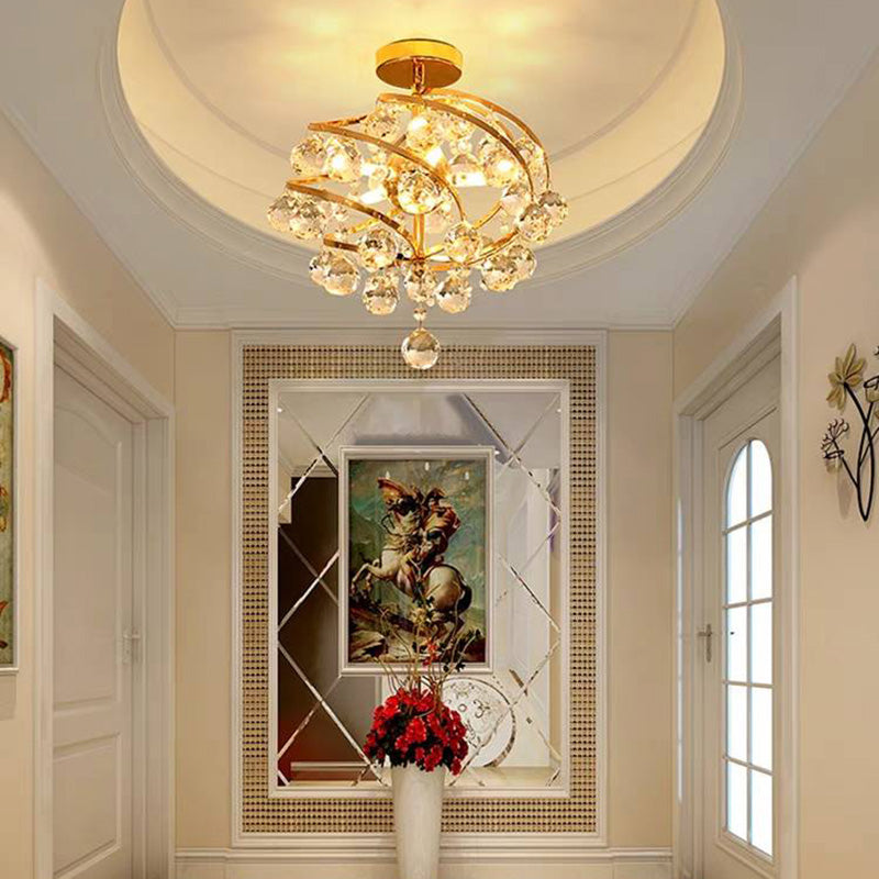 Kristy Luxury Globe Crystal Semi-Flush Mount Ceiling Light, Brass