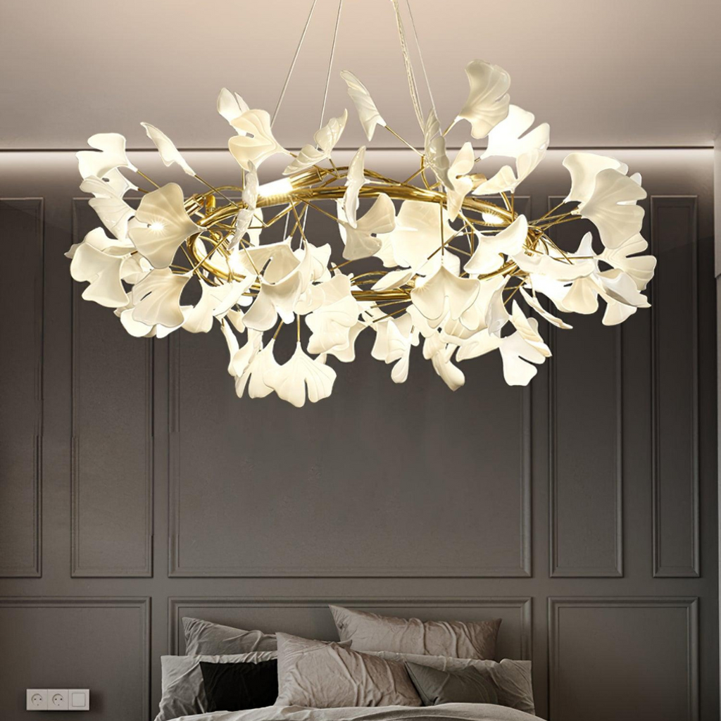 Olivia Ceramic Gingko Art Deco Chandelier  O-Shape