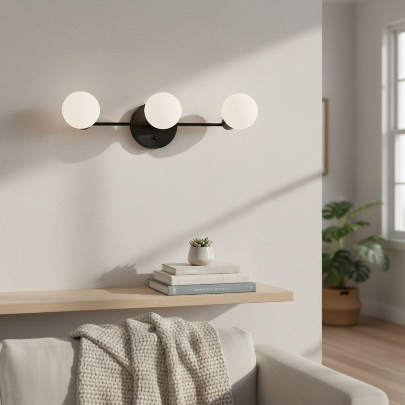 Pearl 3-Light Milk Glass Globe Wall Sconce Mid-Century Light