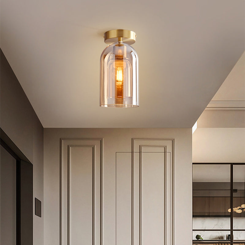 Arisha Modern Cylinder Semi-Flush Mount Glass Ceiling Light, Cognac/Gray