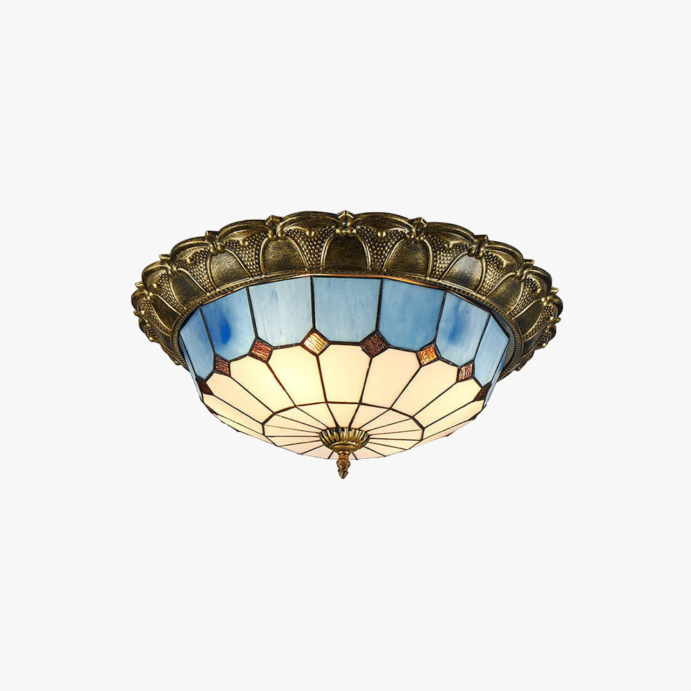 Tiffany Retro LED Flush Mount Ceiling Light Glass Round Living Room