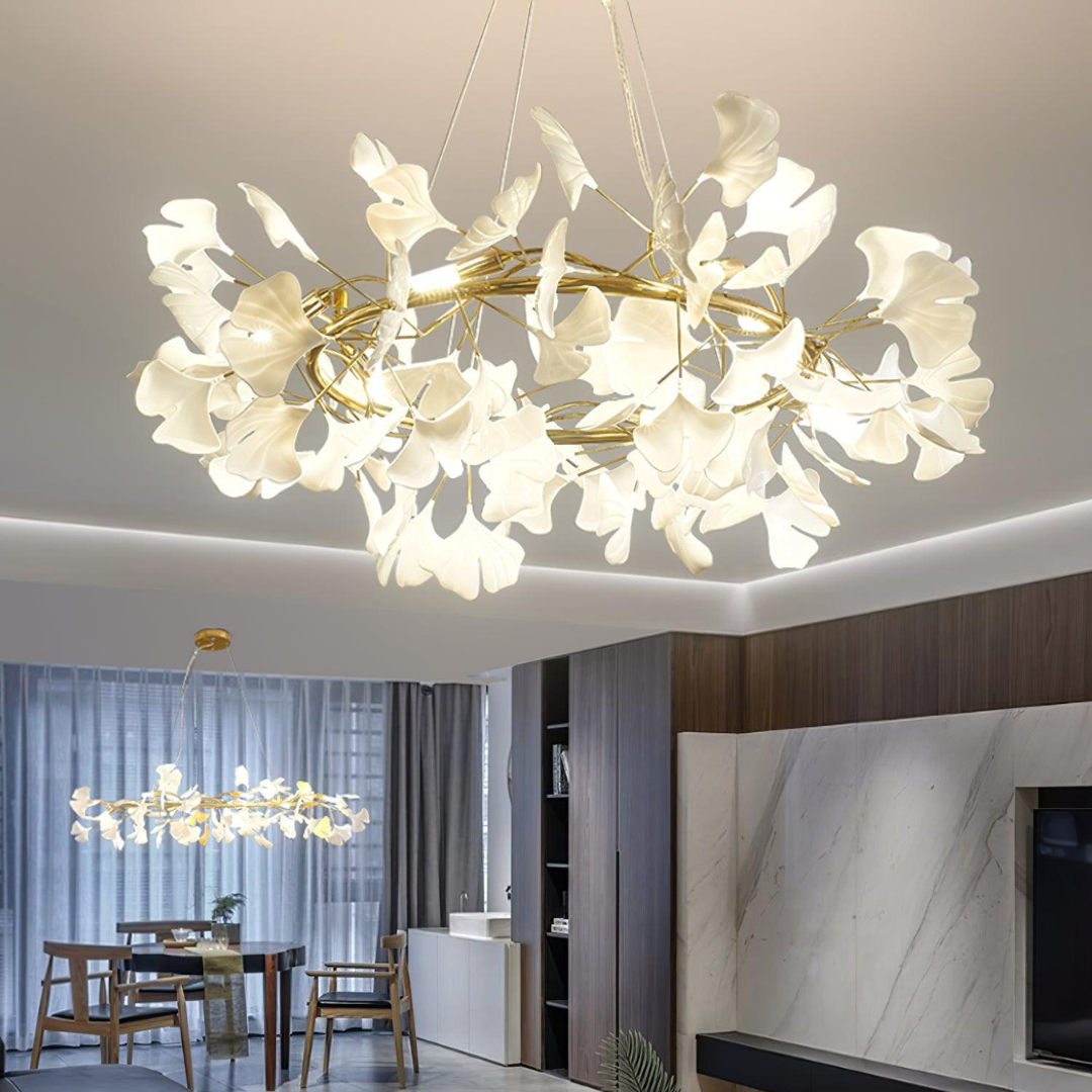 Olivia Ceramic Gingko Art Deco Chandelier  O-Shape