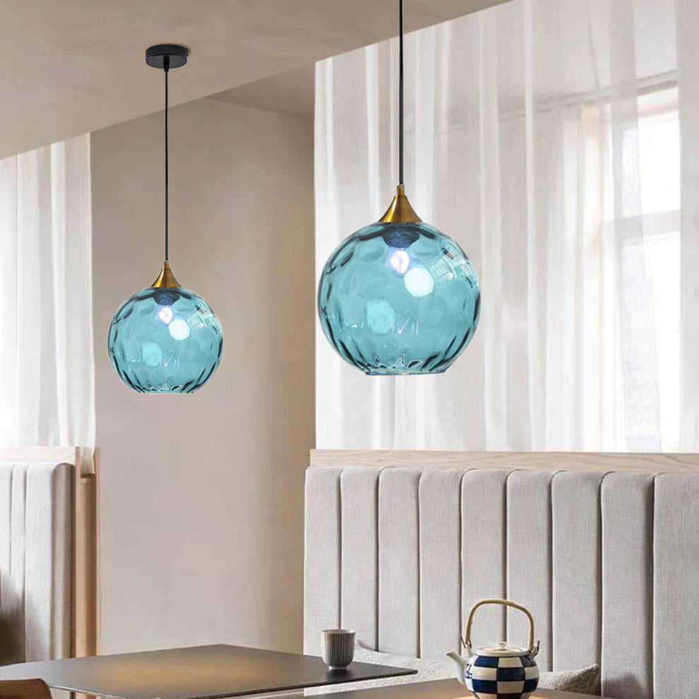 Valentina Colorful Glass Ball Pendant Light Water Ripple Living Room - Letslighting