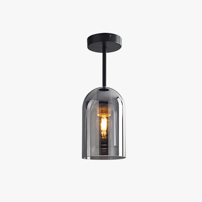Arisha Modern Cylinder Semi-Flush Mount Glass Ceiling Light, Cognac/Gray