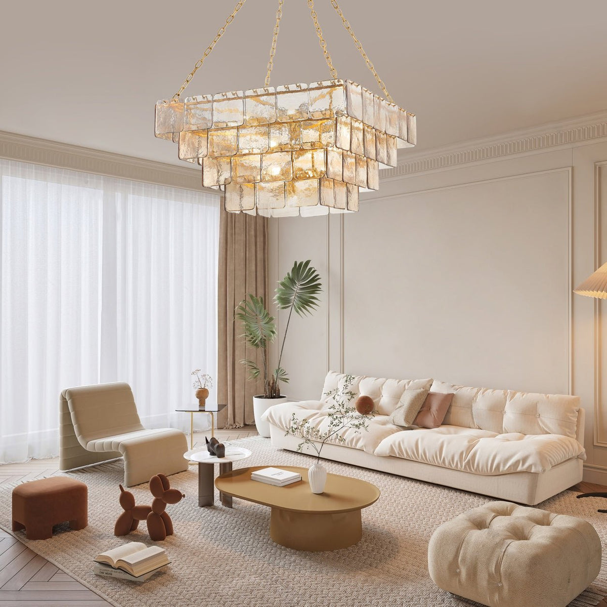 Aurora Chandelier Chain Champagne Piastre Glass Tiered