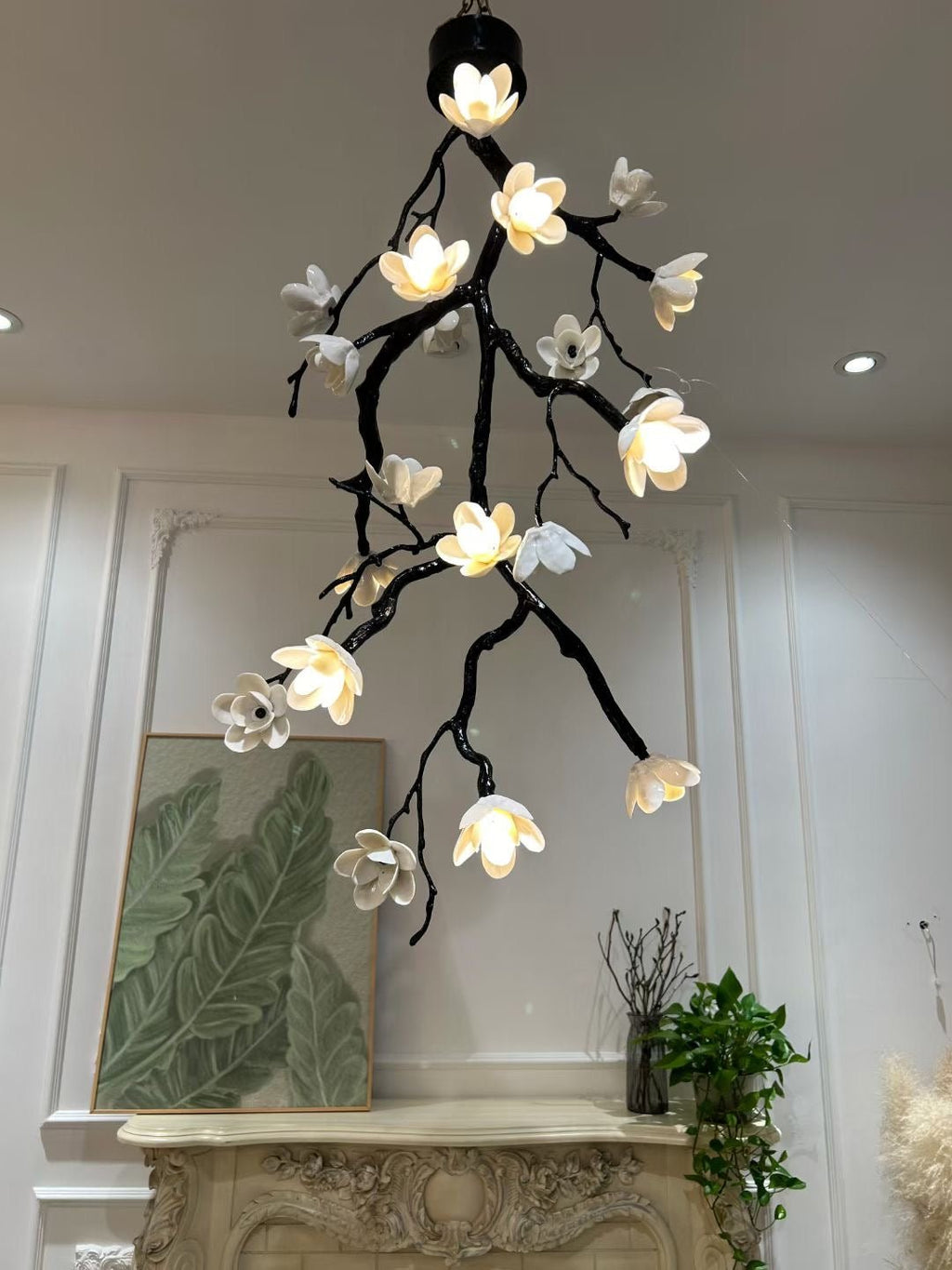 Lustra Chandelier Black Branch Flower