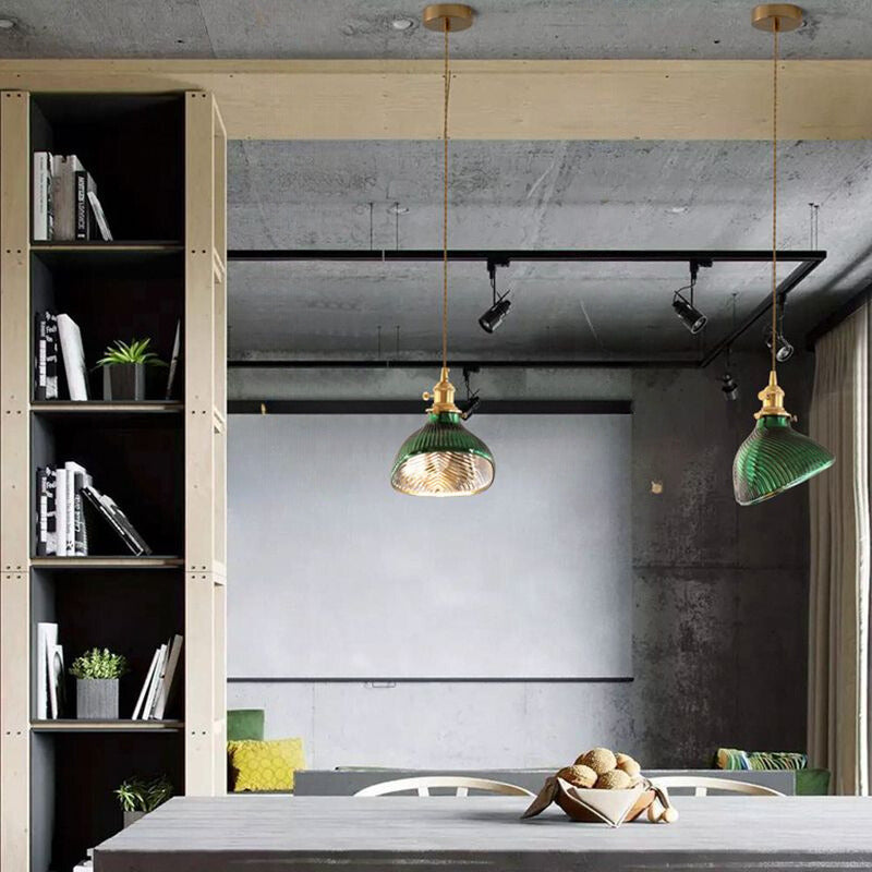 Valentina Retro LED Pendant Light Green Glass Dining Room