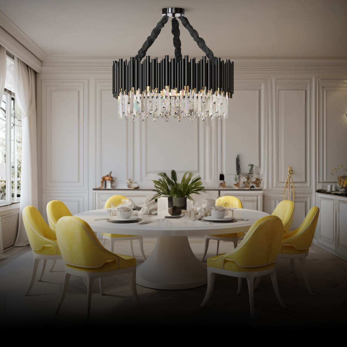 Kristy Industrial Cylindrical Glass Chandelier Living Room