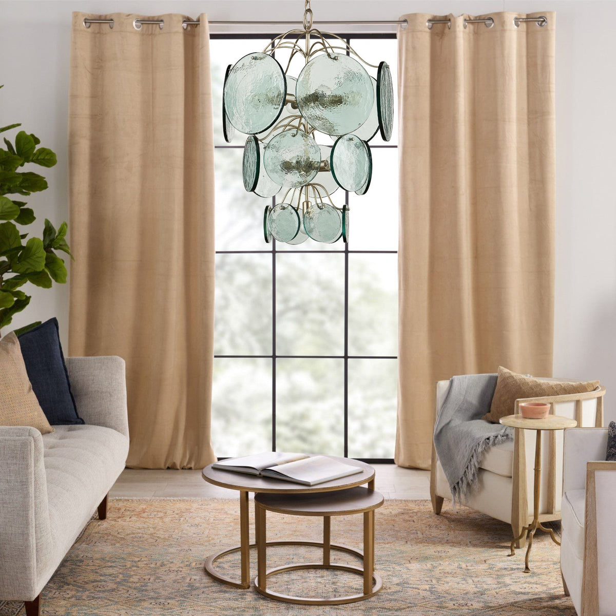 Aurora Chandelier Rovigo Recycled Glass Disc Modern Flowing
