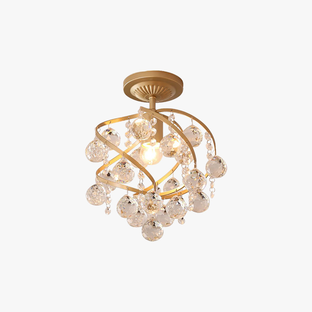 Kristy Luxury Globe Crystal Semi-Flush Mount Ceiling Light, Brass