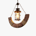 Epoch Retro Rustic Arc /Wood Lantern Glass Pendant Light