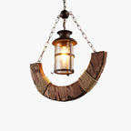 Epoch Retro Rustic Arc /Wood Lantern Glass Pendant Light