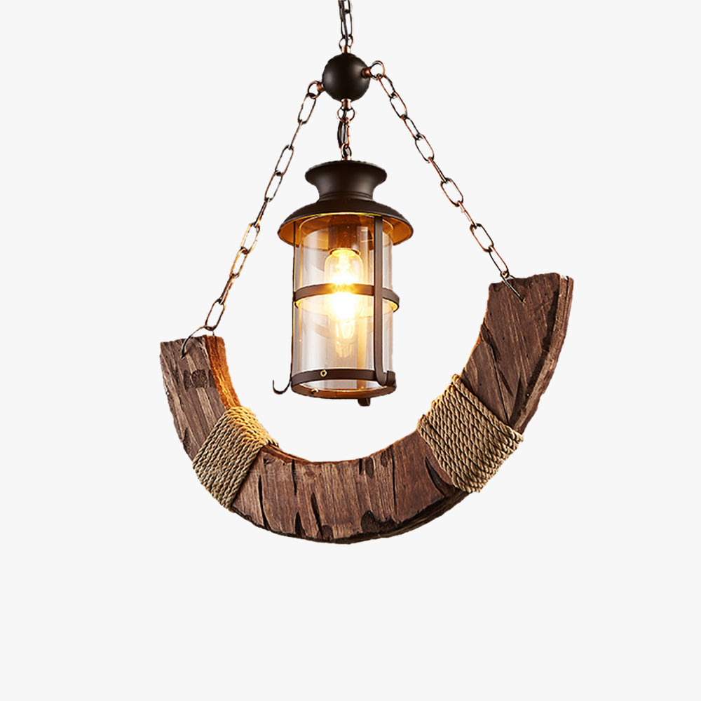 Epoch Retro Rustic Arc /Wood Lantern Glass Pendant Light