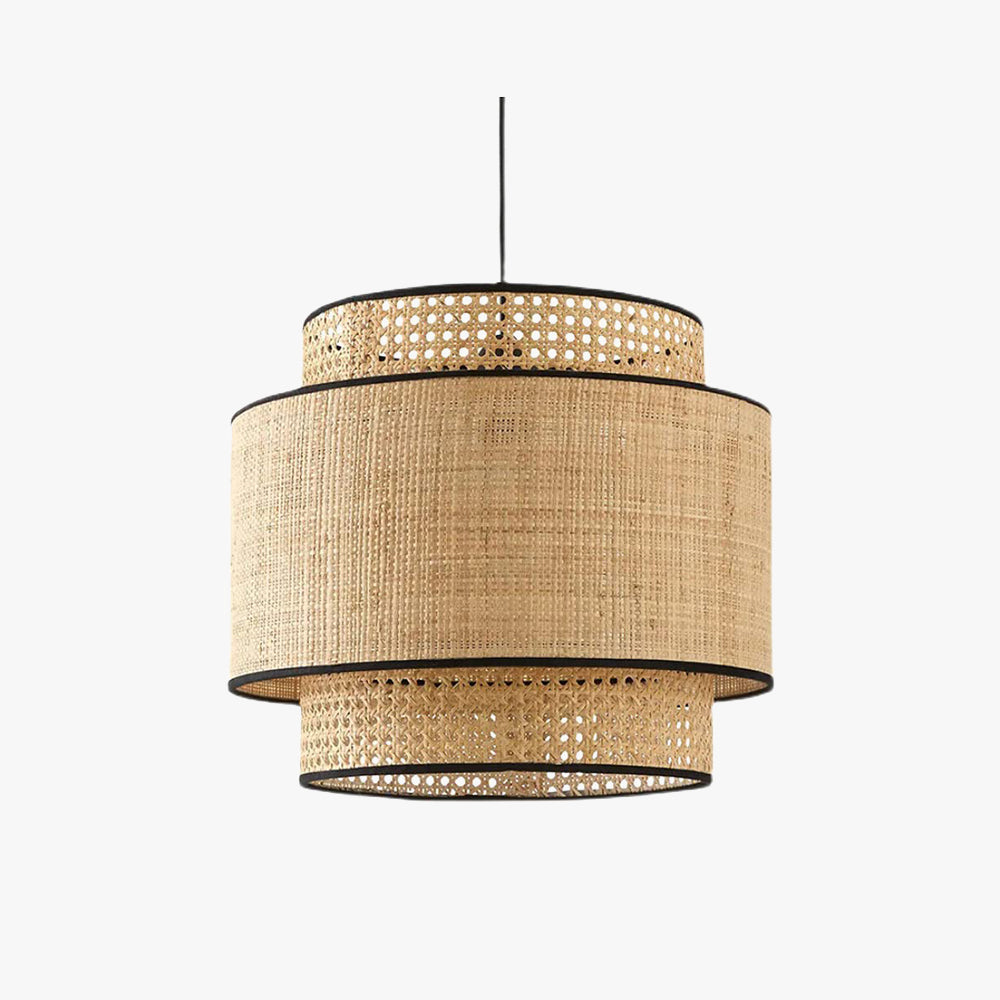 Ritta Wabi Sabi Tri-Layer Cylindrical Rattan/ Pendant Light, Wooden