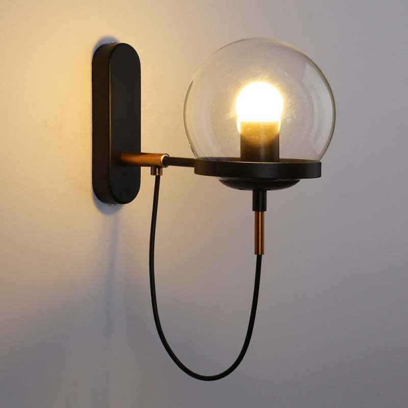 Valentina Rustic Retro Glass Globe Wall Lamp Bronze