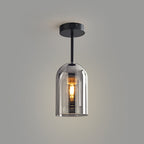 Arisha Modern Cylinder Semi-Flush Mount Glass Ceiling Light, Cognac/Gray