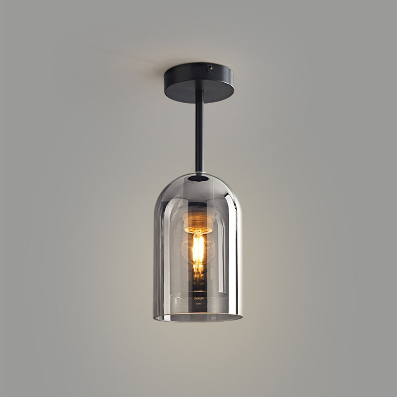 Arisha Modern Cylinder Semi-Flush Mount Glass Ceiling Light, Cognac/Gray