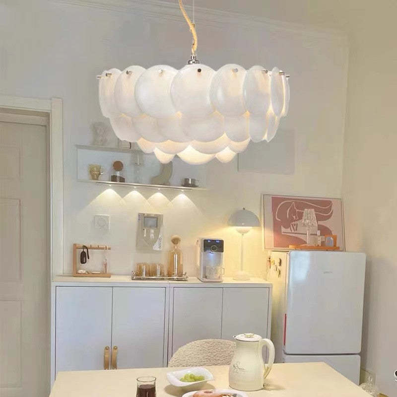 Arisha Wihte Art Deco Chandelier Light Fixture, Ceramic Leaf &