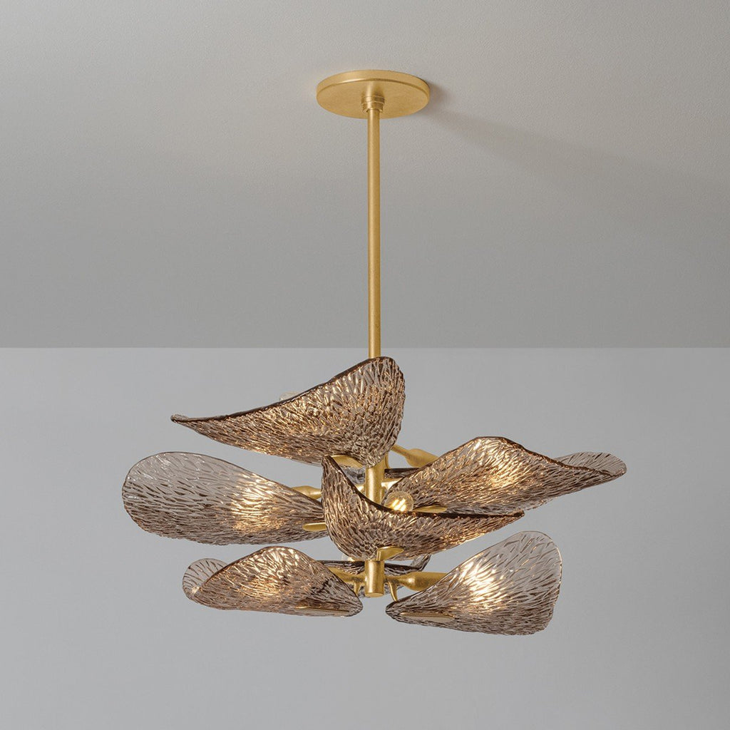 Aurora Chandelier Cardiff Piastra Glass Petal Layered Bronze