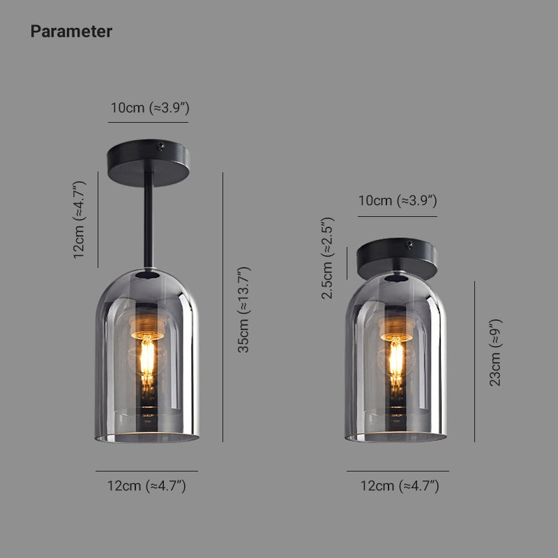 Arisha Modern Cylinder Semi-Flush Mount Glass Ceiling Light, Cognac/Gray