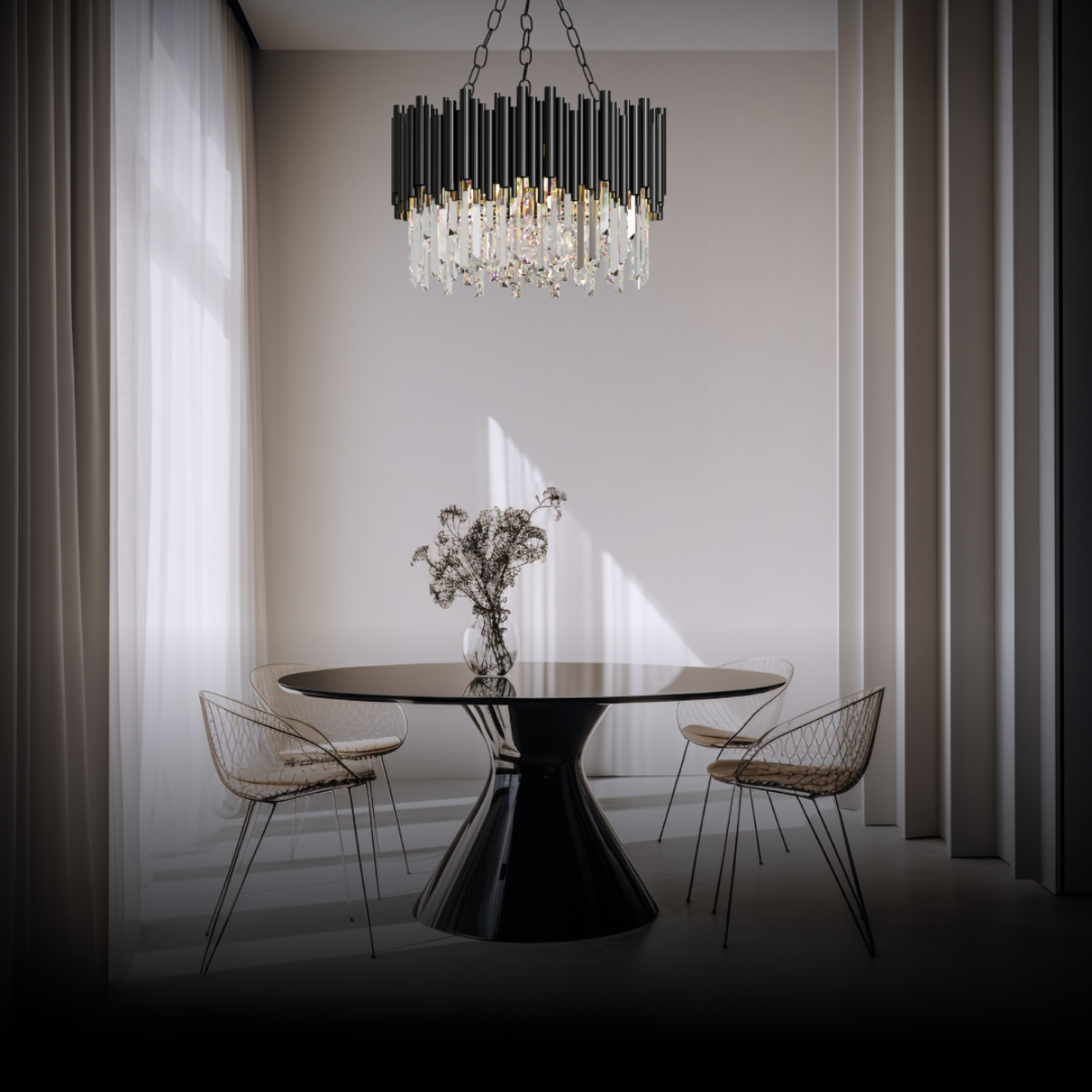 Kristy Industrial Cylindrical Glass Chandelier Living Room