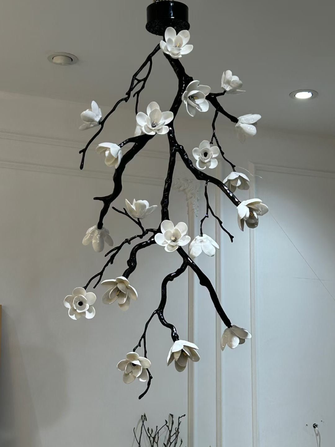 Lustra Chandelier Black Branch Flower