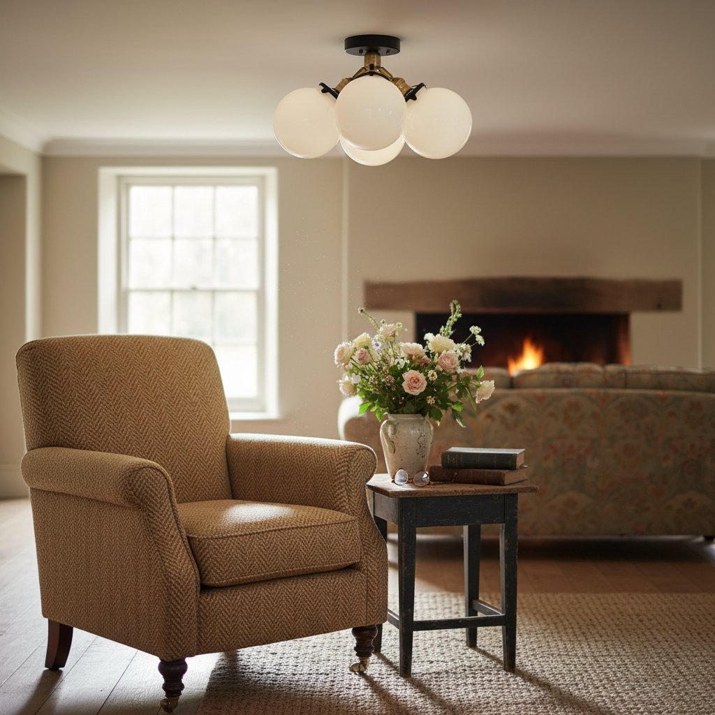 Pearl Glass White Mid Century Flush Ceiling Lamp