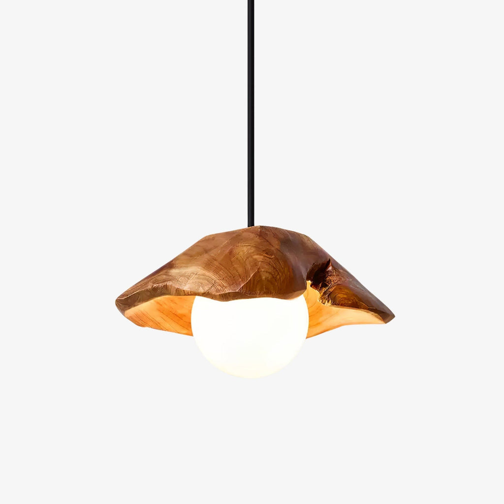 Lunawood Halo Rustic Wood & Glass Pendant Light