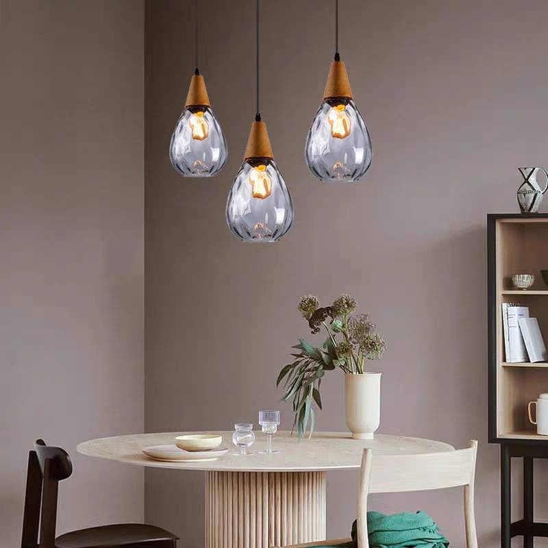 Avi Vintage Teardrop Pendant Light, Glass/Wood - Letslighting