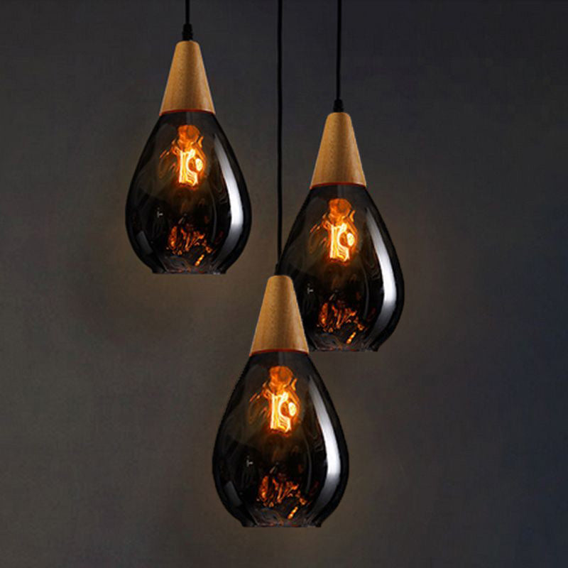 Avi Vintage Teardrop Pendant Light, Glass/Wood - Letslighting