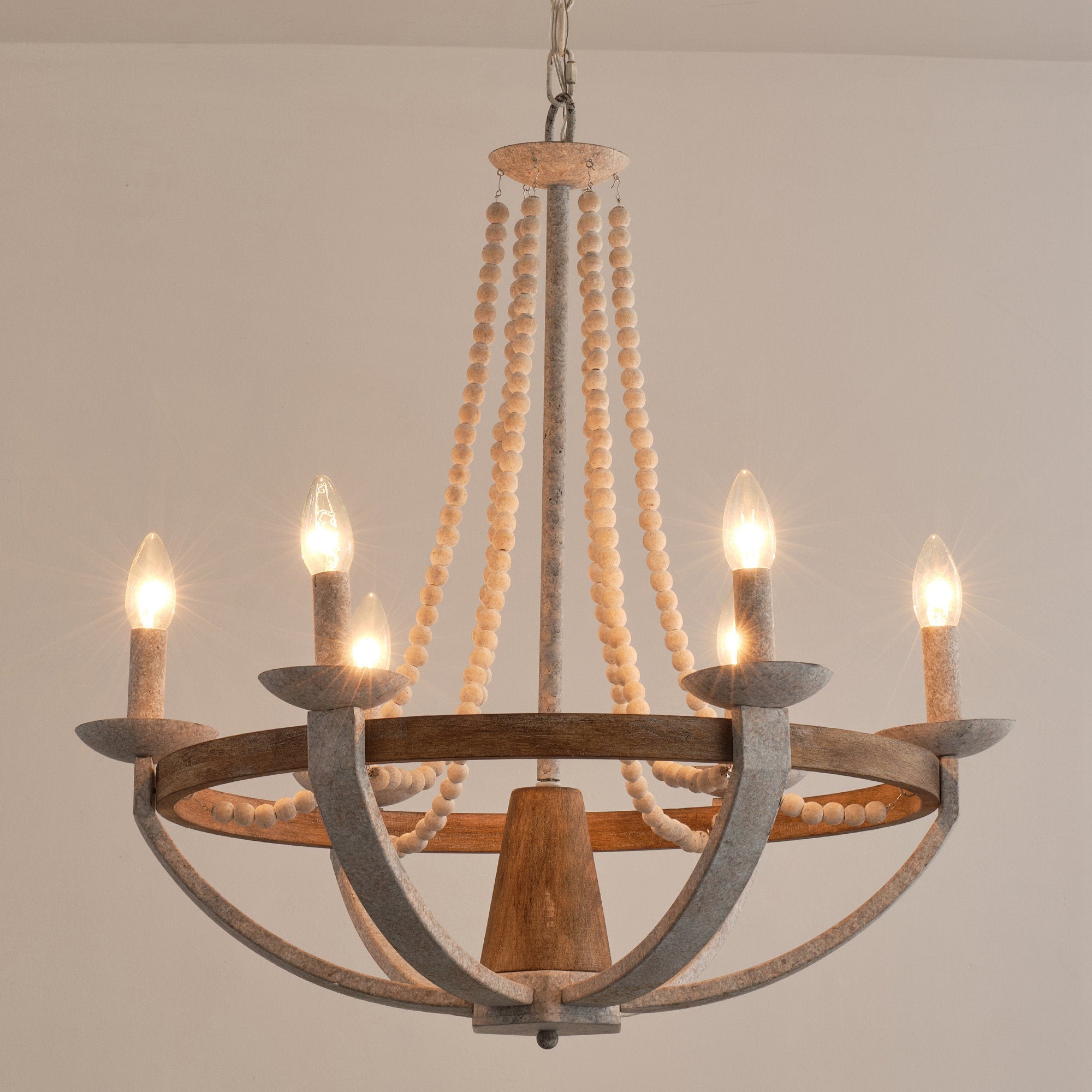 Vintage Farmhouse Wood Chandelier