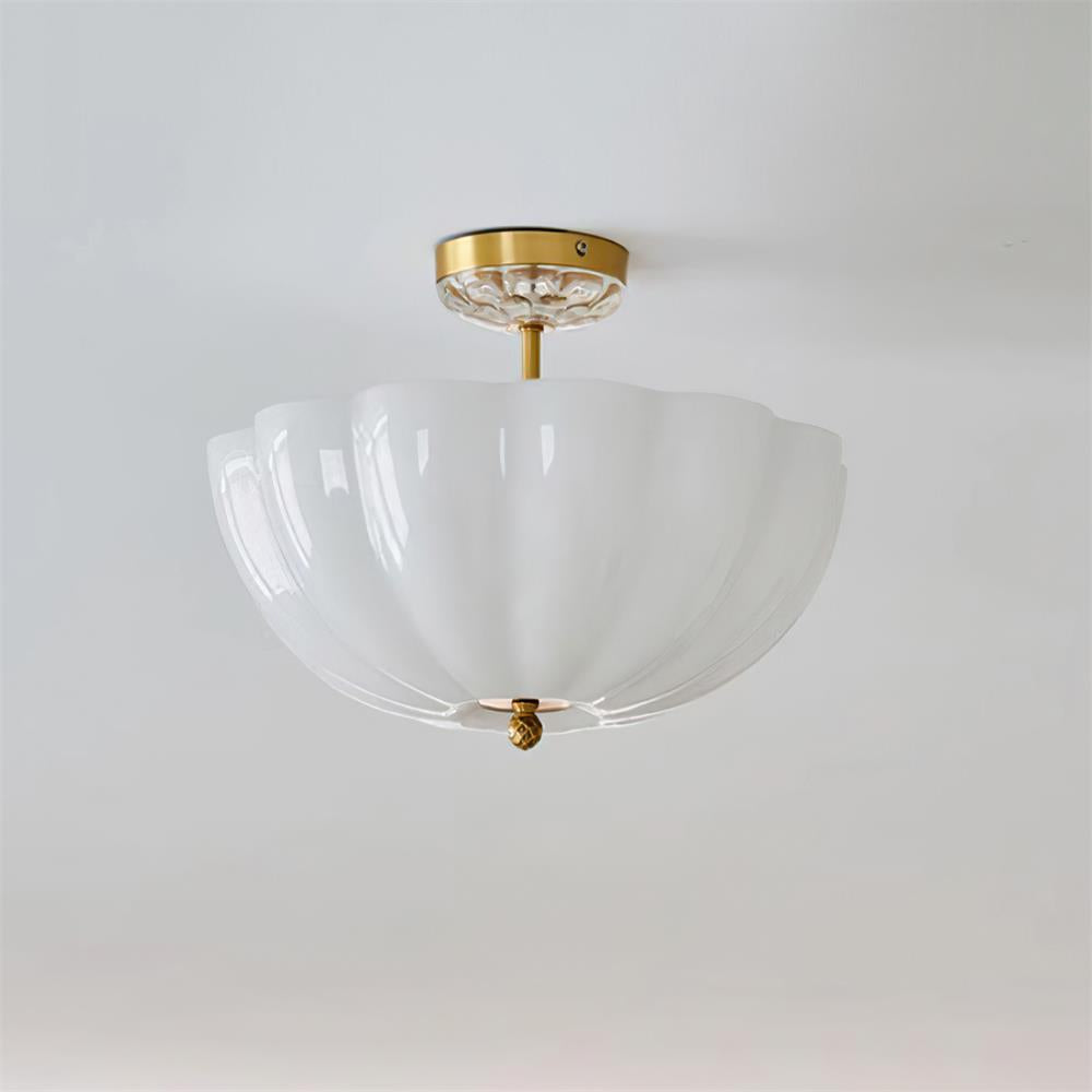 Ceiling Light Brass and Glass with Elegant Petal Silhouette Modern