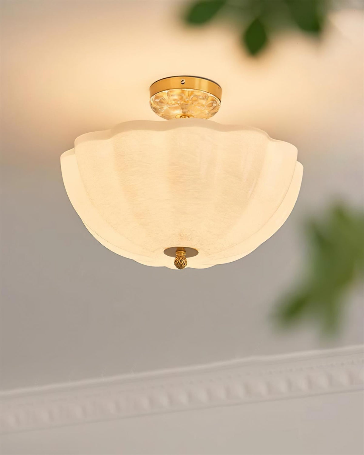 Ceiling Light Brass and Glass with Elegant Petal Silhouette Modern