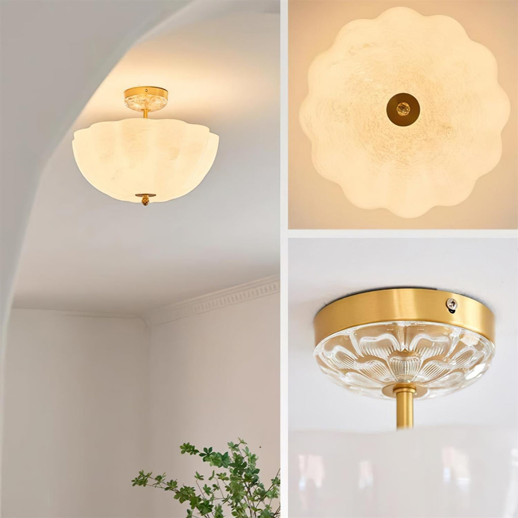 Ceiling Light Brass and Glass with Elegant Petal Silhouette Modern