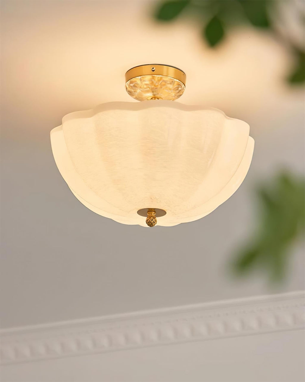Ceiling Light Brass and Glass with Elegant Petal Silhouette Modern