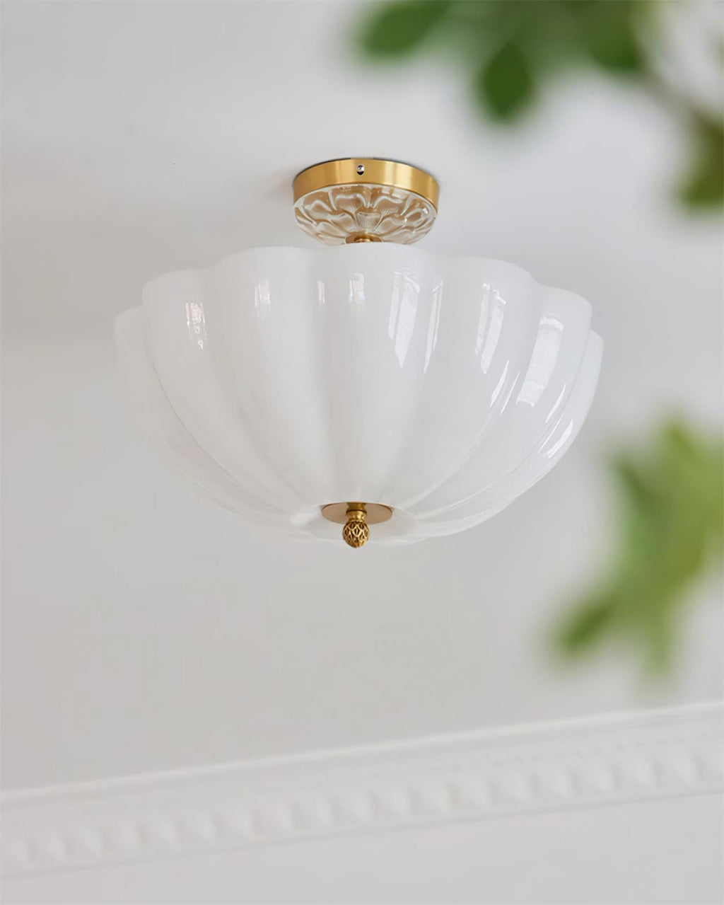Ceiling Light Brass and Glass with Elegant Petal Silhouette Modern