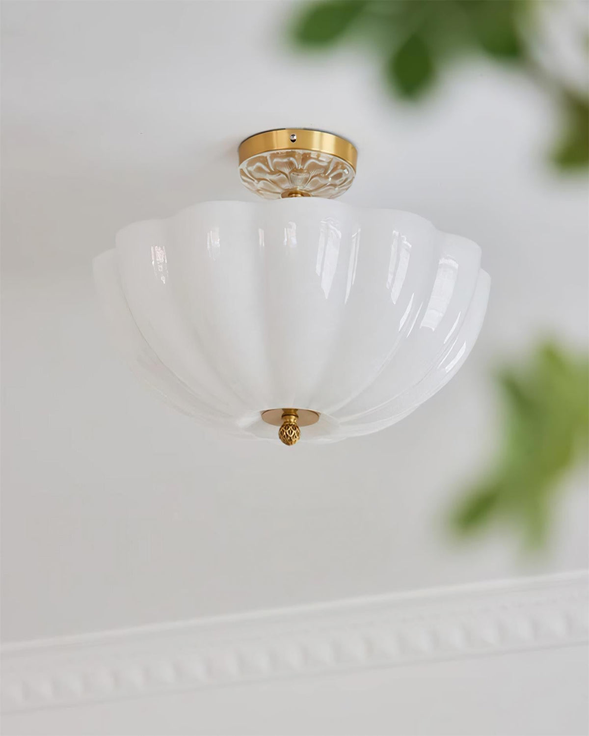 Ceiling Light Brass and Glass with Elegant Petal Silhouette Modern