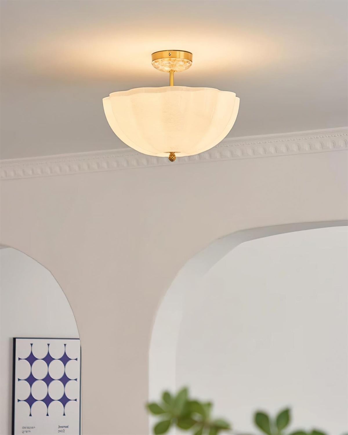 Ceiling Light Brass and Glass with Elegant Petal Silhouette Modern