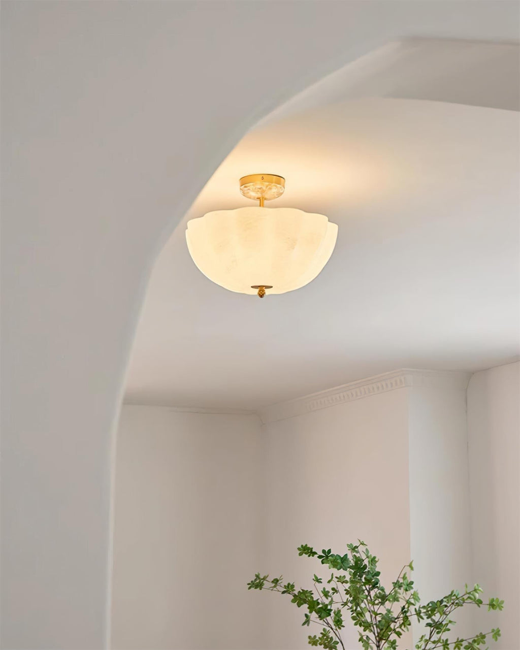 Ceiling Light Brass and Glass with Elegant Petal Silhouette Modern