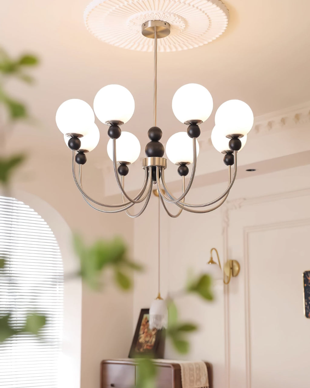 Chandelier Glass Globe Arms Dining Living
