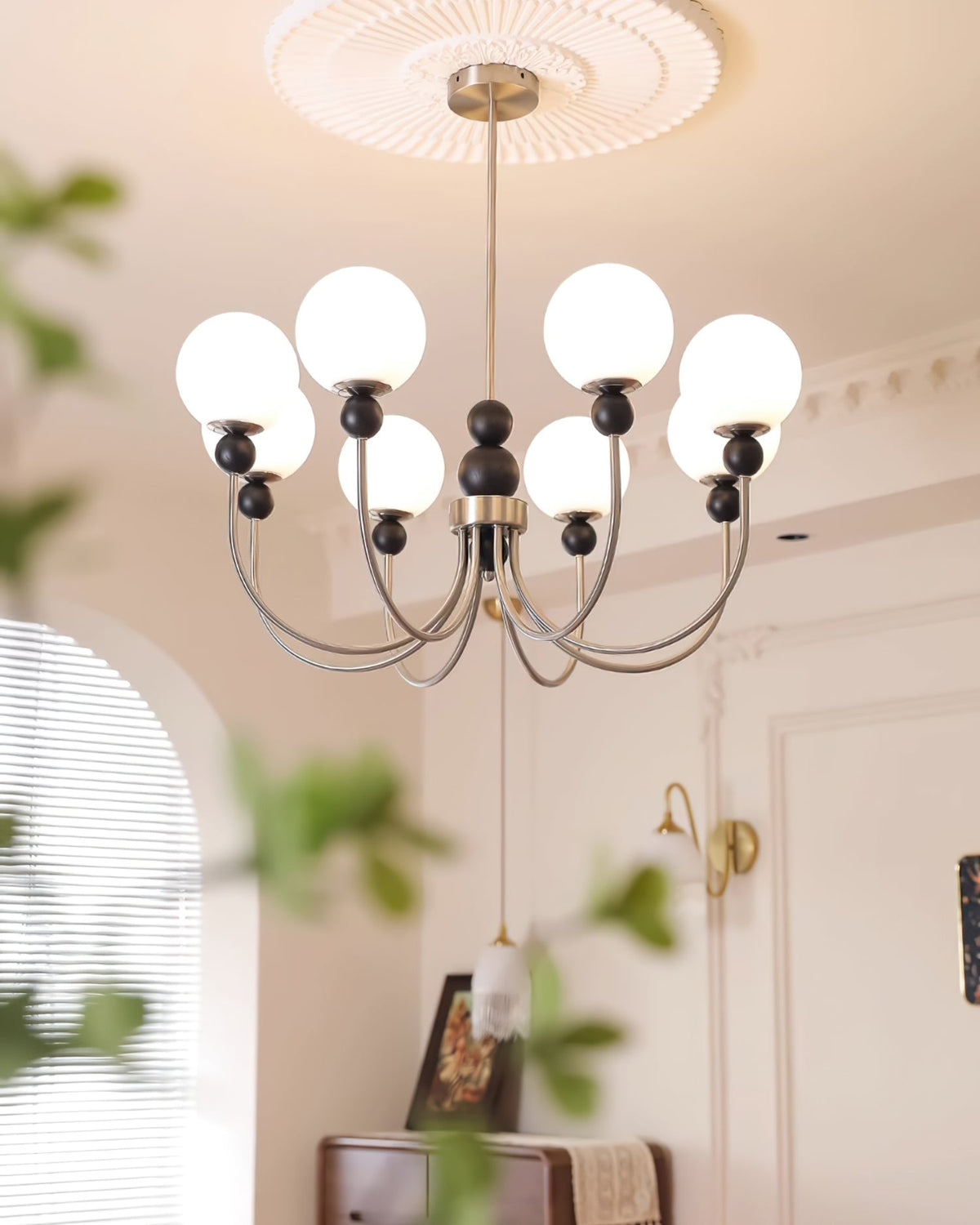 Chandelier Glass Globe Arms Dining Living