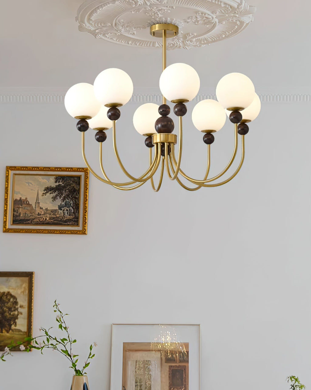 Chandelier Glass Globe Arms Dining Living